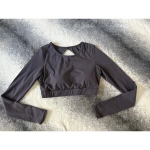 Danysu Open Back Crop Top Gray Active Stretch Long Sleeve Shirt Size XL